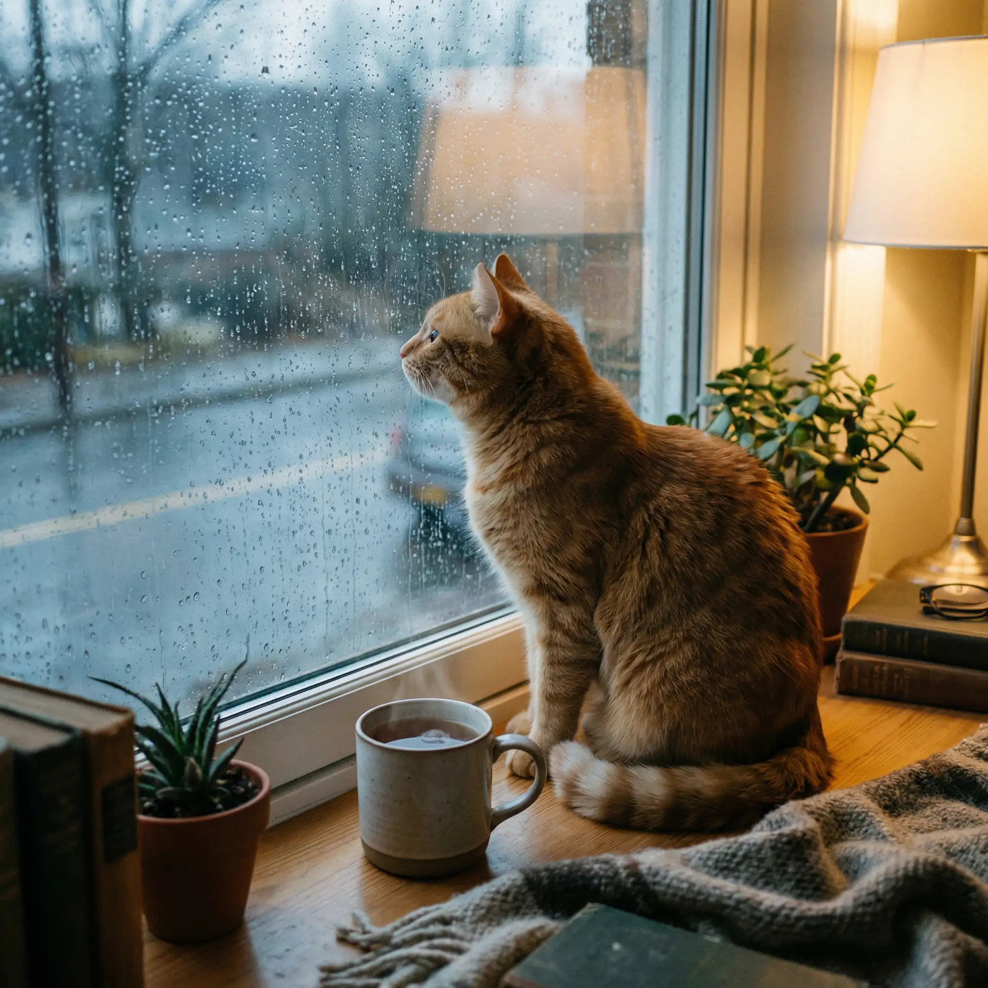 猫咪望着窗外的雨 - 美弥藤